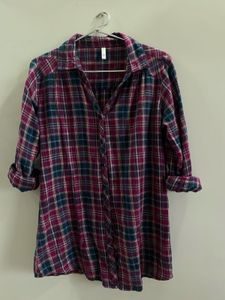 Oversized Plaid Button-Down Shirt