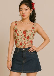 Roses Butterflies Bows Detail Corset Illusion Top