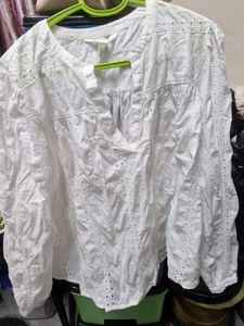 H&amp;M White Eyelet Embroidered Blouse