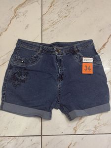 Denim Flower Shorts - Size 34