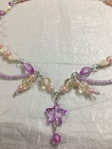 Fairy Purple crystal&amp;Pink Bead Loop Necklace