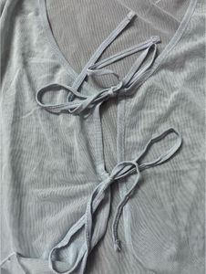 y2k pastel tie up mesh cardigan