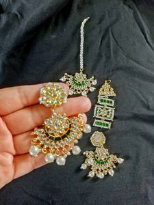 Beautiful Mangtika Earrings Set With Free Ring Bracelet