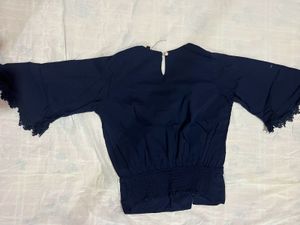Navy Blue Flared Sleeve Top