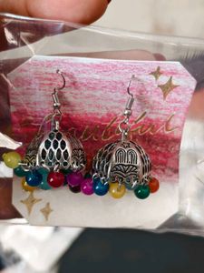 Oxidized Silver Jhumka Earrings