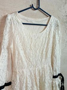 Trendy Ladies Lace Top Layered Light Cream Flared