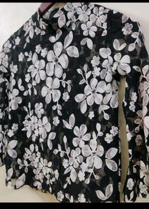 Floral black and white top
