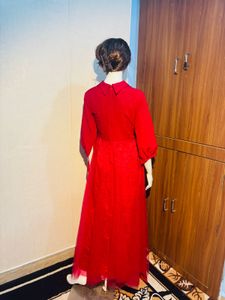 Red Dress with Collar Detail