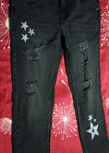 Shein Ankle Length Placement Star Print Distressed