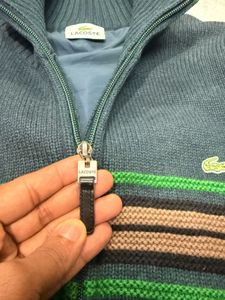 Lacoste Zip-Up Lambswool Knit Cardigan
