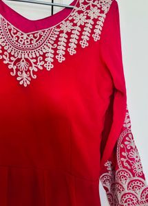 Red Embroidery Anarkali Kurta