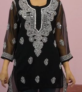 Black Embroidered Tunic#chikankari#tops#new#black