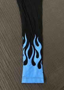 Black Crop Top with Y2K Blue Flame Print