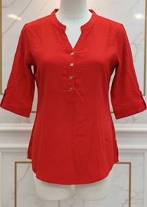 Chic Red Mandarin Collar Top