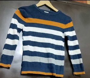 Navy Blue & White Striped Winter T-shirt 3- 4 Year