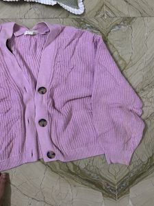Lilac Cropped Knit Cardigan