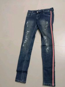 Distressed Jeans with Stripe