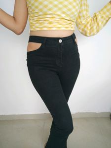 High Waist Trendy Side Cut Ball Bottom Jeans..,Boo