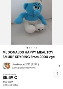 McDONALDS HAPPY MEAL TOY SMURF KEYRING