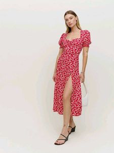 Summer New Floral Side Slit Puff Sleeve Dress