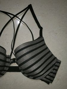 VS Black &amp; Gray Striped Bra