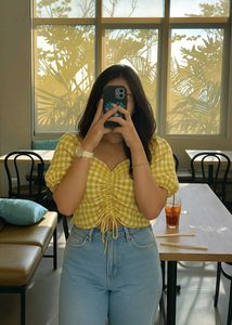 Gingham Drawstring Top