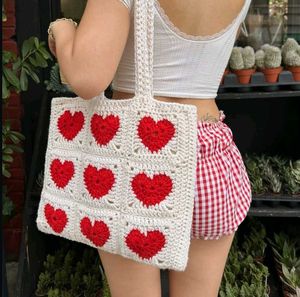 Crochet Heart Tote Bag