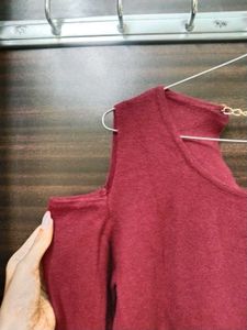 Maroon Cold Shoulder Top