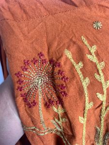 Maxx Rust Embroidered Cotton Kurta