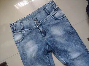 Scratched Denim Blue Jeans
