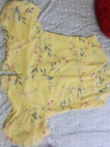 Foral Yellow Puff Handed  Top