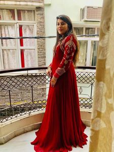 Elegant Red Embroidered Gown