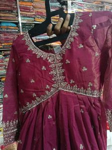 Burgundy Embellished Anarkali Dress