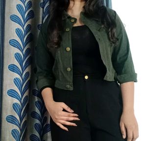 Green Cropped Denim Jacket