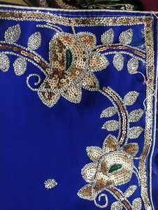 New Saree Royal Blue Embroidered Sare With Blouse