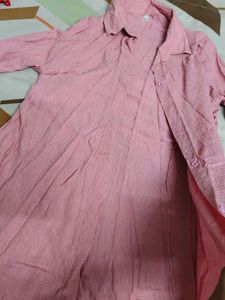 Pink Asymmetrical Hem Shirt Dress