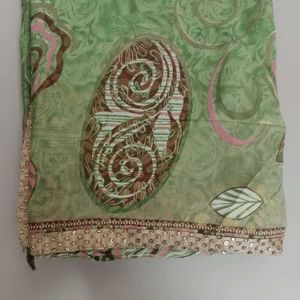 Elegant Green Printed Saree with blouse piece not
