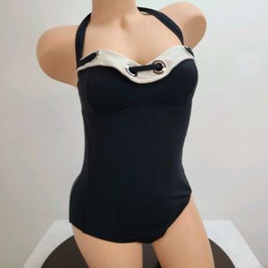 Vintage Black Halter One-Piece Swimsuit/ Bodysuit