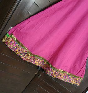 Women Pink Embroidered Cotton Mix Kurta