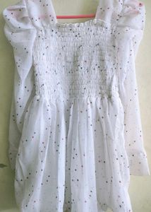 Sheer Polka Dot Puff Sleeve Dress