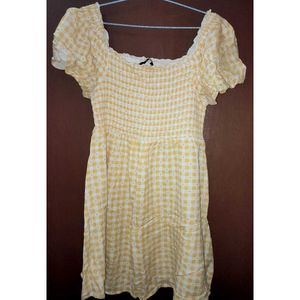 Yellow Gingham Puff Sleeve Dress