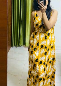 Beautiful Yellow Printed Long Dress..size -L