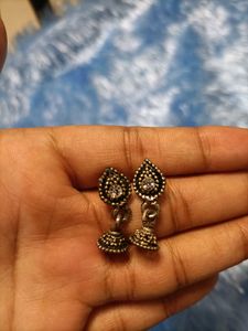 Oxidized Silver Jhumka Earrings