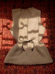 Cream Fuzzy Vest with Tie