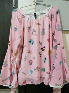 Cute Pink Printed Polyester Fabric – Soft & Light