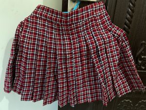 Red Plaid Pleated Mini Skirt