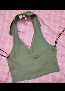 H&amp;m Collared Olive HalterNeck Top🌸