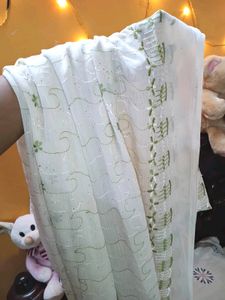 Shimmer Cream Dupatta With Green Thread Work