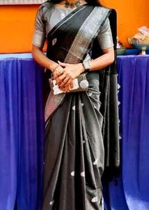 Silver Black Banarasi Silk Saree