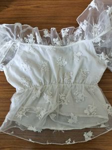 Lace Ruffle Cold Shoulder Top